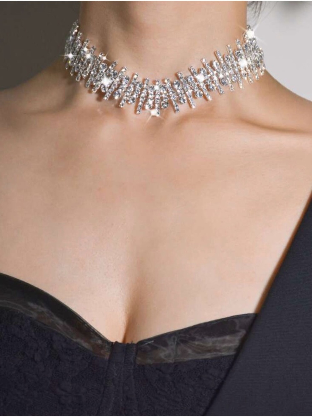 Crystal Pavé Silver Choker Necklace - Elegant Statement Necklace